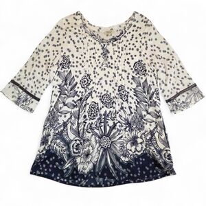 Orientique Australian Floral Rayon Tunic Blouse Size M Boho Cottagecore Resort